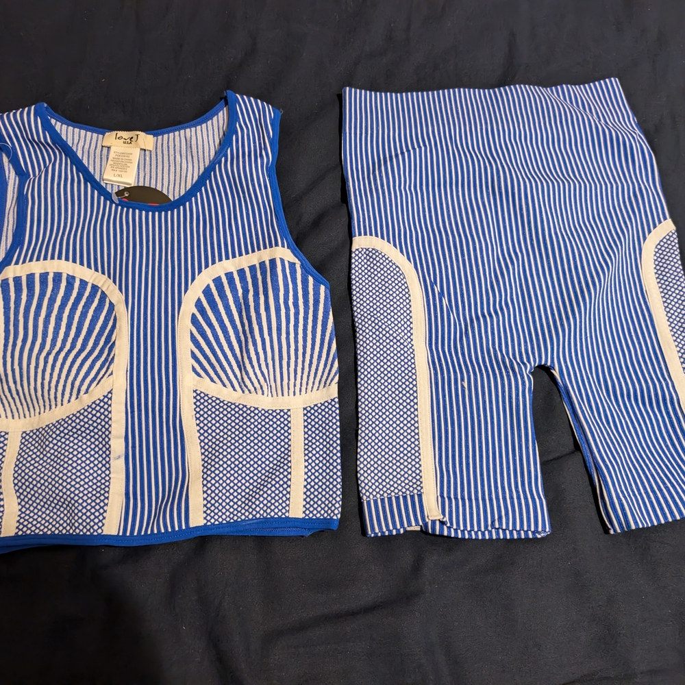 Blue and White Striped Women / Feminine Bike Shorts